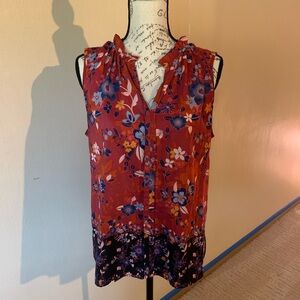 Floral Sleeveless Top - Red and Blue